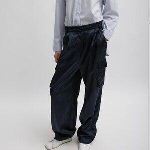Tibi Shiny Nylon Pleated Stella Cargo Pant, Size 2